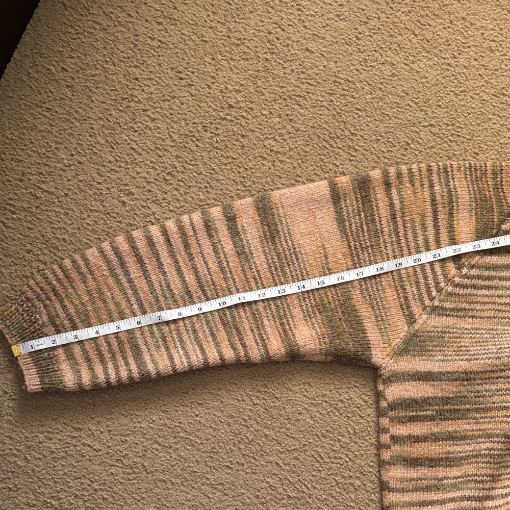 Hand Knitted Beige and Green Striped Sweater - Picture 6 of 6